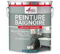 Peinture BAIGNOIRE LAVABO : Résine Salle de Bain pour Baignoire émail, acrylique et fonte - 1 kg (jusqu'à 3 m² en 2 couches) Bleu D'eau - RAL 5021 - ARCANE INDUSTRIES