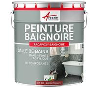 Peinture BAIGNOIRE LAVABO : Résine Salle de Bain pour Baignoire émail, acrylique et fonte - 1 kg (jusqu'à 3 m² en 2 couches) Rouge Tomate - RAL 3013 - ARCANE INDUSTRIES