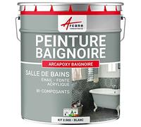 Peinture BAIGNOIRE LAVABO : Résine Salle de Bain pour Baignoire émail, acrylique et fonte - 2.5 kg (jusqu'à 8 m² en 2 couches) Blanc - RAL 9003 - ARCANE INDUSTRIES