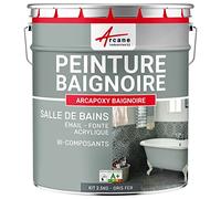 Peinture BAIGNOIRE LAVABO : Résine Salle de Bain pour Baignoire émail, acrylique et fonte - 2.5 kg (jusqu'à 8 m² en 2 couches) Gris fer - RAL 7011 - ARCANE INDUSTRIES