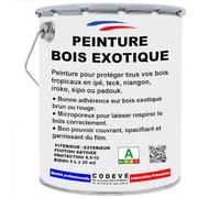 Peinture Bois Exotique - Codeve Bois/RAL 9010 - Blanc pur - 5L - Intérieur/extérieur - Pour La Protection De Votre Bois Tropical En Ipé, Teck, Iroko, Sipo.
