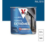 Peinture bois extérieur Climats Extrêmes RAL 5010 Bleu bretagne satin 0,5L V33