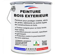 Peinture Bois Exterieur - Codeve Bois/RAL 9010 - Blanc pur - 5L - Intérieur/extérieur - Extérieures Pour La Protection D'un Chalet, Abri, Garage, Cabane.