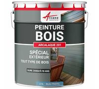Peinture Bois Extérieur et Intérieur Microporeuse 2.5 L Bleu Pastel | S'Applique sans Primaire, Microporeuse, Laisse Respirer le Bois, Résiste aux Uv, Fort Pouvoir Couvrant - Arcane Industries