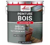 Peinture Bois Extérieur et Intérieur Microporeuse 2.5 L Gris Anthracite | S'Applique sans Primaire, Microporeuse, Laisse Respirer le Bois, Résiste aux Uv, Fort Pouvoir Couvrant - Arcane Industries