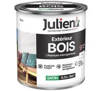 Julien Peinture Bois Microporeux Extérieur Satin - Portes, fenêtres, portails, mobilier de jardin - Blanc 0,5 L