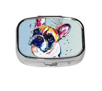 Peinture bouledogue français, pilulier méta à 2 compartiments, organiseur portable