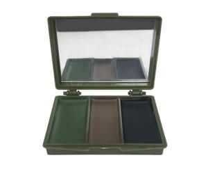 Peinture camouflage pour visage - 3 couleurs furtives compactes avec miroir, maquillage résistant à l'eau et à la sueur, étui fin de 7,4 cm x 5,8 cm, pigments noirs marron verts - pour la chasse et la