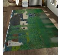 Peinture célèbre Tapis 140x200 pour Le Salon carpette Lavable Descente de lit Doux antidérapant à Poil Bas Large Surface Water Castle Sol Chambre Salle Manger Jardin Vert Bleu Floral