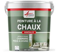Peinture chaux naturelle : peinture, sans émanation, mineralis - 60 m² (2x5 kg en 1 couche) Olive Vert - ARCANE INDUSTRIES