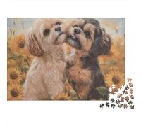 Peinture Chiens Mignons Puzzle de 1000 Pièces Adultes Chiots Fluffy Jouant Dehors Premium Haute Qualité Robuste Vibrant Stimulant Anti-Stress 70x50cm/1000pcs