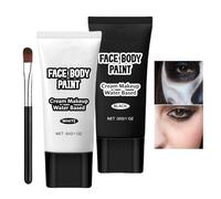 Peinture corporelle à base d'eau, crème pour le corps, maquillage d'Halloween, visage noir et blanc avec pinceau de maquillage, peinture pour le visage pour clown