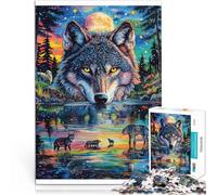 Peinture Couleur Loup Puzzle Adulte 1000 pièces Aidez Le Cerveau à exercer des Jouets addictifs pour cultiver la Patience décoration Murale 38x26cm