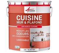 Peinture cuisine mur et plafond lessivable, anti odeur & anti condensation : Arcadéco Cuisine - 2.5 L Blanc