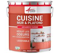 Peinture cuisine lessivable absorbe les odeurs - 2.5 L Rouge corail - RAL 3016 - ARCANE INDUSTRIES