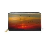 Peinture D’Art De Coucher du Soleil Portefeuille Zipper Long Bourse en Cuir Véritable avec Titulaire de la Carte de Crédit pour Téléphone Femmes Fille Hommes