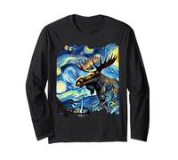 Peinture d'art Moose Van Gogh Ciel étoilé Élan Nocturne Manche Longue