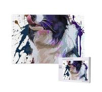 Peinture de Chien Border Collie Art,Puzzle Familial en Bois de 1 000 pièces pour Adultes et Adolescents, décoration d'intérieur