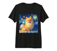 Peinture de Chien de Poméranie Nuit étoilée Vincent Van Gogh T-Shirt Haut de Gamme