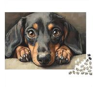 Peinture de Chiot Teckel Puzzle de 1000 Pièces pour Adultes Gros Plan de Chiot Teckel Mignon Premium Robuste Vibrant Stimulant Anti-Stress Jeu Familial Cadeau 52x38cm/1000pcs