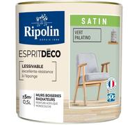 RIPOLIN - Peinture Intérieure Multi-Supports - Murs, Boiseries & Radiateurs - Ultra Couvrante - Lessivable - Application Facile - Ecolabel - Satin - 0,5L - Vert Palatino
