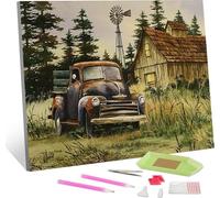 peinture de diamant 5D DIY, camion acrylique brun 12 x 16 pouces