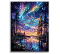 Peinture de diamant de ciel étoilé à faire soi-même pour débutants | 12x16 pouces, points ronds de forage complets, Kits d'artisanat d'art de pierres précieuses 5D de paysages d'aurore(BLKJDP01)