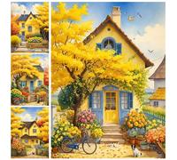 Peinture de diamant mosaïque bricolage, maison, arbre, décoration d'intérieur, broderie carrée ou ronde, paysage d'automne, art mural FT3039