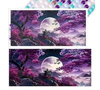 Peinture de diamants 5D, ensemble de peinture de diamants abstrait moderne de paysage, peinture de diamants de paysage sur fond violet, décoration murale de la lune et de l'arbre pour le salon et la m