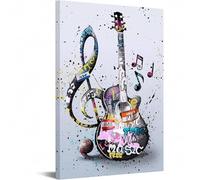 Peinture de guitare, décoration de studio de musique, œuvre d'art, symboles musicaux de style graffiti, art mural sur toile, affiche, impressions sur toile, 60 x 90 cm, avec cadre