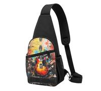 Peinture de guitare - Sac de poitrine imperméable pour la randonnée et les voyages - Sangle réglable, design léger avec plusieurs poches., Noir , Taille unique