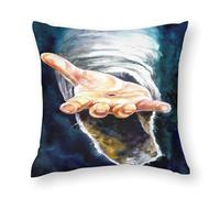 Peinture de Jésus Main de Jésus-Christ Main du Christ Peinture Bible Impression Seigneur Pâques Art religieux Impression Polyester Taie d'oreiller et noyau d'oreiller, style textiles de maison 55 x 55
