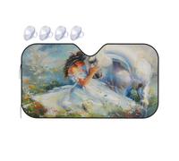 Peinture De La Fille Au Cheval Blanc Voiture Couverture Pare Brise Pliable Pare-Soleil Isolation Thermique Voiture Housses De Soleils pour Voitures Berlines SUV 76x140cm