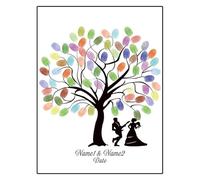 Peinture de livre d'or mariage avec empreintes digitales, feuille d'arbre, Silhouette mariée et marié (sans cadre, tampon encreur inclus) pour les événements Mariage(Color017,40x60cm)