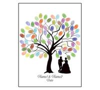Peinture de livre d'or mariage avec empreintes digitales, feuille d'arbre, Silhouette mariée et marié (sans cadre, tampon encreur inclus) pour les événements Mariage(Color02,30x40cm)
