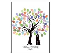 Peinture de livre d'or mariage avec empreintes digitales, feuille d'arbre, Silhouette mariée et marié (sans cadre, tampon encreur inclus)(Color01,21x30cm)