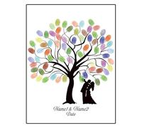 Peinture de livre d'or mariage avec empreintes digitales, feuille d'arbre, Silhouette mariée et marié (sans cadre, tampon encreur inclus) pour les événements Mariage(Color014,40x60cm)