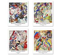 Peinture de Modèle d'art Décoratif en 4 Pièces ,Décoration Murale d'image de Motif de Abstrait Géométrique Sans Cadre, taille du papier d'art: 20x25 cm,Multicolore Pour Salon Wassily kandinsky Posters