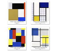 Peinture de Modèle d'art Décoratif en 4 Pièces , Décoration Murale d'image de Motif de Abstrait Géométrique Sans Cadre, taille du papier d'art: 28x35 cm, Cadeau Pour Chambre Theo Van Doesburg Prints