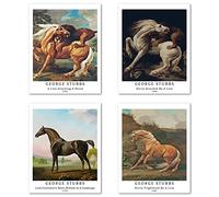 Peinture de Modèle d'art Décoratif en 4 Pièces , Décoration Murale d'image de Motif de Cheval Sans Cadre,Taille du papier d'art: 28x35 cm, Naturel Esthétique Pour Restaurant George Stubbs Print