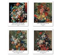 Peinture de Modèle d'art Décoratif en 4 Pièces , Décoration Murale d'image de Motif de Fleurs Classiques Sans Cadre,Taille du papier d'art: 28x35 cm, Vintage Pour Salle de Bain Jan Van Huysum Picture
