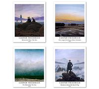 Peinture de Modèle d'art Décoratif en 4 Pièces ,Décoration Murale d'image de Motif de Paysage Classique Sans Cadre,Taille du papier d'art: 28x35 cm,Illustrations Pour Chambre Caspar Friedrich Painting