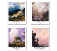 Peinture de Modèle d'art Décoratif en 4 Pièces ,Décoration Murale d'image de Motif de Paysage Classique Sans Cadre,Taille du papier d'art: 20x25 cm, Vintage Élégant Pour Bureau Albert Bierstadt Poster