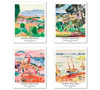 Peinture de Modèle d'art Décoratif en 4 Pièces , Décoration Murale d'image de Motif de Paysage Sans Cadre, taille du papier d'art: 28x35 cm, Artistiques Muraux Pour Pièces Henri Matisse Pictures