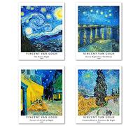 Peinture de Modèle d'art Décoratif en 4 Pièces, Décoration Murale d'image de Motif de Paysage Sans Cadre, taille du papier d'art: 28x35 cm, Bleu Starry Night Pour Maison Vincent Van Gogh Prints