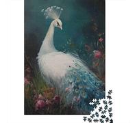Peinture de Paon Blanc 1000 Pièce Stock De Cartes Premium Puzzle De Bricolage Adolescents Fans 12-18 Ans Défi du Jeu Éducatif Soulagement du Stress Décoration 52x38cm/1000pcs