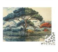 Peinture de Paysage Arbre 1000 pièces Puzzle de Relaxation pour Adultes Arbre Solitaire scène de Zone Humide Tranquille Premium Robuste Haute qualité Stimulant soulagement du Stress 38x26cm/1000pcs