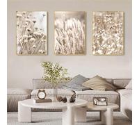 Peinture de paysage de plante de roseau moderne beige - Affiche de décoration d'intérieur pour chambre, salon, mur d'arrière-plan de bureau - Sans cadre (Style 1, 50x70cm*3)