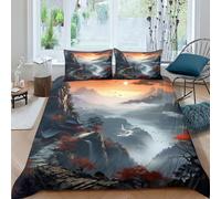 Peinture de Paysage Housse De Couette Parure De Lit Housses Style Chinois De Couette pour Enfants Luxe Déco Chambre Couette Sets Fermeture Éclair Cachée King（220x240cm）