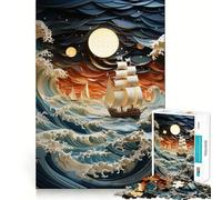 Peinture de Paysage Marin Nocturne Puzzle de 1000 pièces pour Adultes Jeu d'entraînement cérébral Anti-Stress pour Les fêtes (50x75cm)